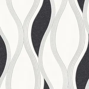 Wave Embossed Textured Wallpaper - Black - E62009