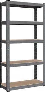 SONGMICS 5-Tier Steel Storage Unit, Shelves, Bolt-Free Assembly, Great for Garage and Shed, Grey