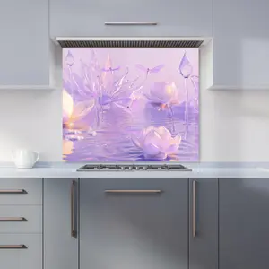 Mystical Waterlilies in Purple Twilight Premium Glass Kitchen Splashback W600mm x H650mm