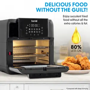 Extra Large 12L Worktop Air Fryer & Rotisserie Oven - 1500W in Black & Silver for Easy Cleaning