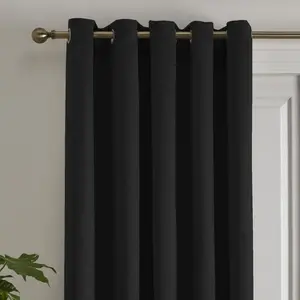 Strata Polyester Semi Sheer Grommet / Eyelet Door Curtain Panel Black