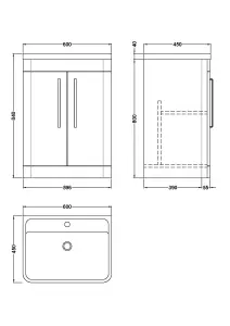 Floor Standing 2 Door Vanity Unit with Polymarble Basin - 600mm - Satin Green