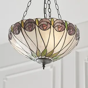 Luminosa Hutchinson 3 Light Medium Inverted Ceiling Pendant Bronze, Tiffany glass, E27