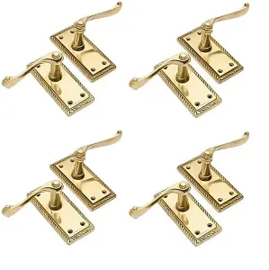 4 Pair of Polished Brass Georgian Lever Latch Hnadles 107mm x 48mm  - Golden Grace