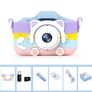 Rainbow Blue with 32G Memory Card 5s Mini Cartoon Fun HD Digital Cat Camera