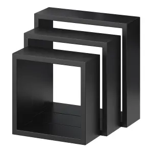 GoodHome Rigga Black Cube shelf (L)23cm x (D)9.8cm, Set of 3