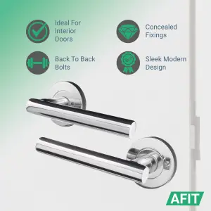 AFIT Polished Chrome Door Handle Latch Set - Pack of 4 Handles & Latch (64mm) Olvera Range