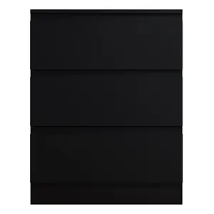 Carlton 3 Drawer Chest Of Drawers: 60cm Wide. Matt Finish. Scratch Resistant. Handleless Design. 14cm Deep Drawers Matte Black