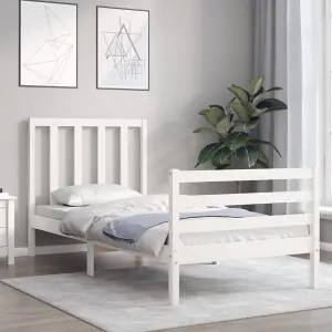 Berkfield Bed Frame with Headboard White Single Solid Wood