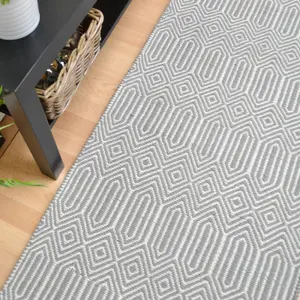 Silver Geometric Handmade Luxurious Modern Wool Easy To Clean Rug Dining Room Bedroom And Living Room-66 X 200cm (Runner)