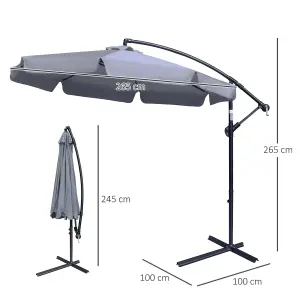 Outsunny 2.7m Garden Cantilever Banana Parasol Sun Shade Crank, Dark Grey