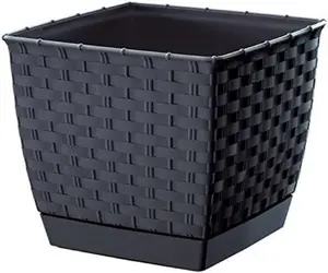 Plant Pot Flowerpot Wave Plastic Crystal Modern Decorative Small Medium Large Anthracite Square 3.8 Litres