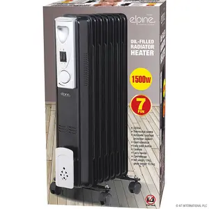 1500w Black 7 Fin Portable Oil Filled Radiator Heater Electrical Office Home New