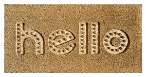 A.Unique Home 15mm Natural Coir Doormat with Printed Pattern 40cm x 80cm - Non-Slip PVC Backed - HELLO EMBOSSED MAT