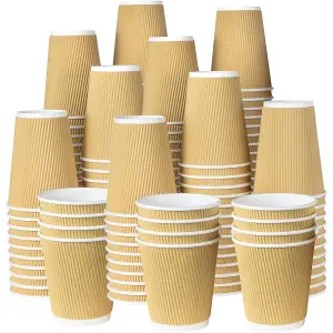 ECONX 12oz Takeaway Coffee Cups Disposable Ripple Insulated Brown Paper Coffee Cups For Hot and Cold Drinks (Pack of 100)