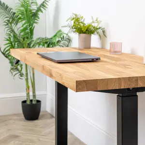 D1 Electric Standing Office Desk & Solid Oak Wood Desk Top - 1200mm x 800mm x 40mm Desktop - Sit Stand Electric Adjustable Desk