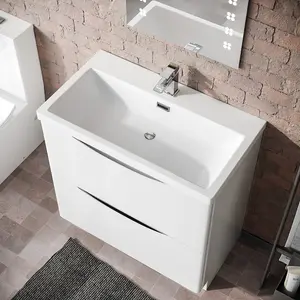 Nes Home Modern 800mm Freestanding Gloss White Basin Vanity Sink 2 Drawer