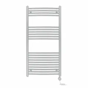 Right Radiators Prefilled Thermostatic Electric Heated Towel Rail Curved Ladder Warmer Rads - Chrome 1200x600 mm