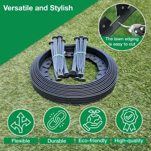 Flexible Graphite Garden Edging Border 10m Complete with 20 Securing Pegs Perfect Flower Beds Lawns and Pavement Design 40mm High