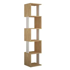 Chane Wall-Mounted Bookcase with 5 Shelves | Modern Storage Unit for Home or Office Oak/White