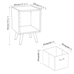 URBNLIVING 50cm Height Black 1-Drawer White Cube Shelving Unit with Scandinavian Beech Legs