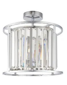 Heckford Chrome with Crystal Glass 3 Light Bathroom Semi Flush Ceiling Fitting