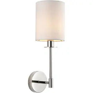 Polished Nickel Dimmable Wall Light - Modern Vintage White Cylinder Shade - 6W LED E14