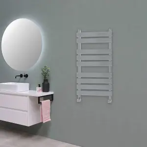 Designer Marvella Chrome Flat Panel Towel Radiator Heated Ladder Rail - 950 x 500mm - Corner Manual Square Valve Pair