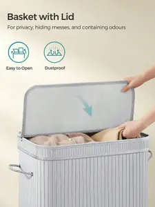 SONGMICS Laundry Basket, 2-Section Laundry Hamper With 2 Shelves, Pull-Out And Removable Liners, 2 X 46L