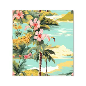 Palm Trees and Hibiscus Premium Glass Kitchen Splashback W900mm x H750mm