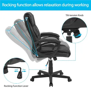 Yaheetech Black Adjustable High-back PU Leather Office Chair with Lumbar Support and Swivel Seat