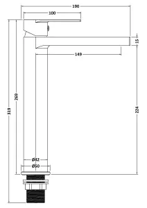 Contemporary Tall Mono Basin Mixer Tap - Brushed Brass