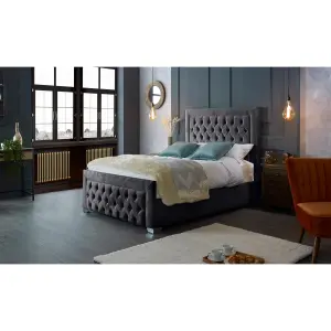 Gelson Plush Velvet Steel Bed Frame