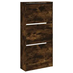 Berkfield Shoe Cabinet Smoked Oak 60x21x125.5 cm Engineered Wood