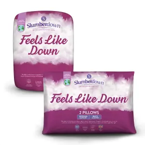 Slumberdown Feels Like Down Single Duvet 10.5 Tog All Year Round Quilt Summer Winter 2 Medium Support Pillows Washable