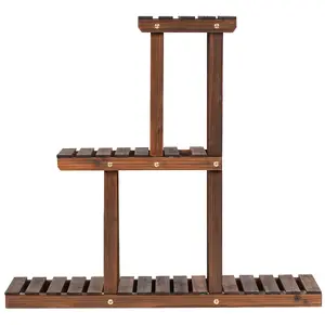 Costway Solid Wood Plant Stand 3-Tier Plant Pot Holder for Indoor and Outdoor