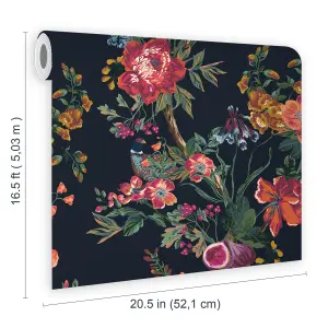 Joules Navy Floral forest Smooth Wallpaper Sample