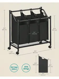 SONGMICS Rolling Laundry Sorter, Laundry Basket With 3 Removable Bags, Laundry Hamper, Laundry Trolley, For Laundry Room