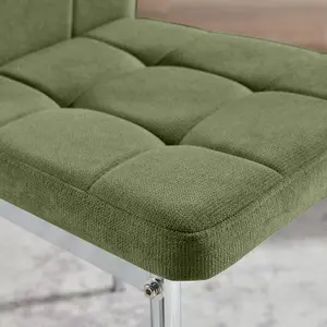 Furniturebox UK Dining Chair - 2x Paloma Green Fabric Upholstered Dining Chair Silver Legs - Contemporary Dining Kitchen Furniture