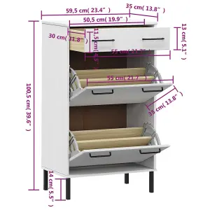 Shoe Rack with Metal Legs White Solid Wood Pine OSLO