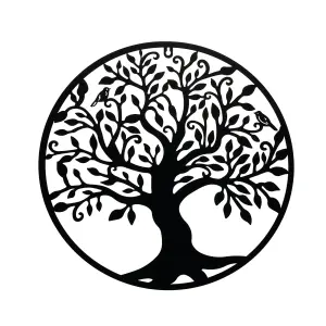 Tree of Life Garden Wall Art - Decorative Iron Indoor Outdoor Ornament with Integral Hanging Hook - Measures 45cm Diameter