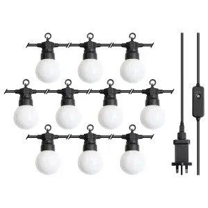 Festoon Lighting - Mains Powered Weatherproof Home or Garden 24V LED Globe String Lights with 8 Settings - 7.5m Cable