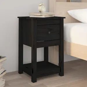 Berkfield Bedside Cabinet Black 40x35x61.5 cm Solid Wood Pine