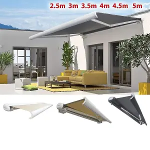 INT500 - Full Cassette Retractable Garden Patio Canopy Manual + Electric Grey Frame - Shadow Grey Fabric - 4.5m x 3m