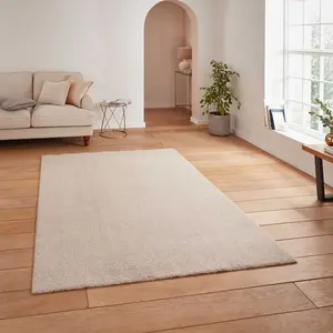 Cream Shaggy Washable Plain Modern Rug For Living Room Bedroom & Dining Room-60cm X 115cm