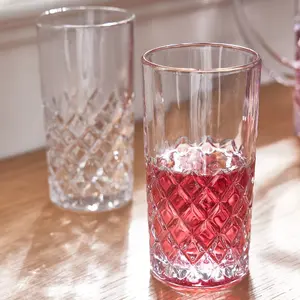 Set of 2 Vintage Luxury Style Diamond Cut Drinking Highball Tumbler Glasses