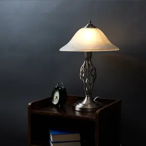 ValueLights Memphis Traditional Style Satin Nickel Barley Twist Table Lamp with Frosted Shade