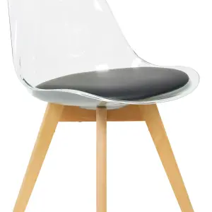 Soho Clear and Black Plastic Dining Chair with Squared Light Wood Legs