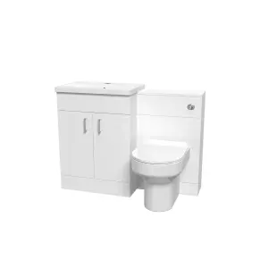 Nes Home 1100mm White Vanity Basin Cabinet, WC Unit & Back To Wall Toilet