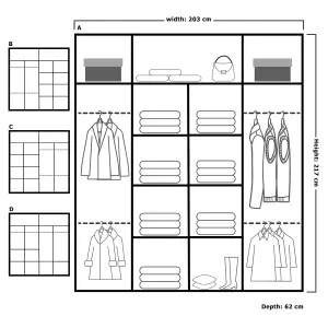 Sliding Wardrobes 4U Ronal 2&3 Sliding Door Wardrobe in 4 Colors White, Black, Grey &Oak - (W)2030mm, (H)2170mm